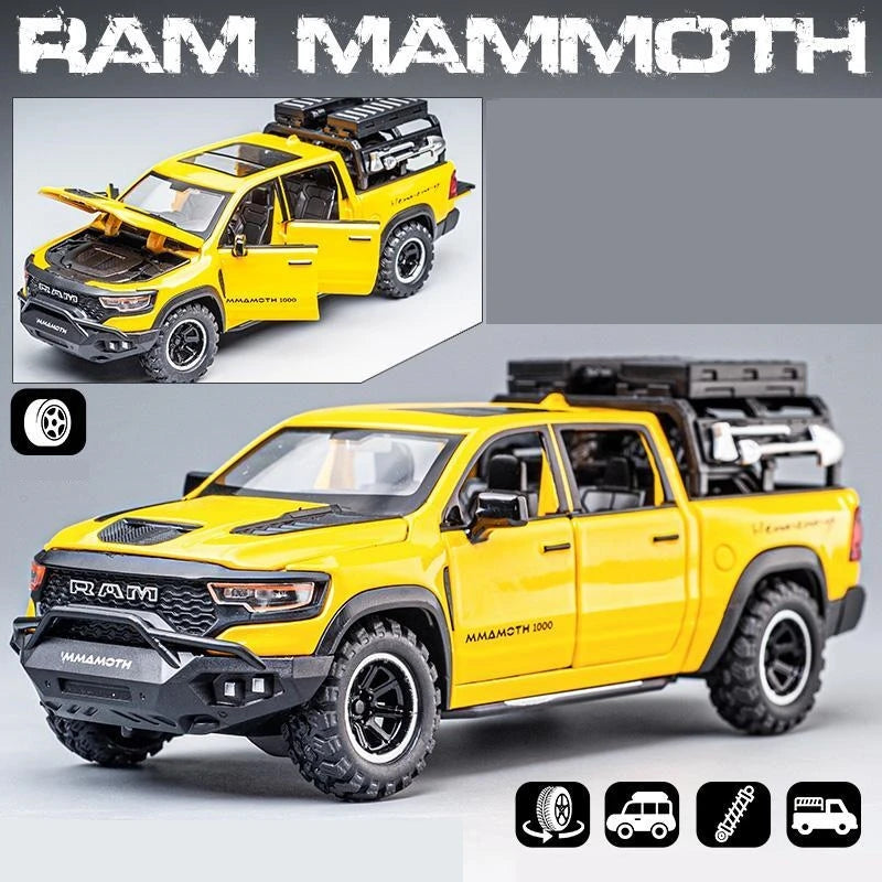 Caminhão Dodge Ram Mammoth 1:32 - Modelo de Carro de Brinquedo com Som e Luz - Carrinho de Caminhão Dodge Ram Mammoth 1:32 - Modelo de Carro de Brinquedo com Som e Luz - Carrinho de