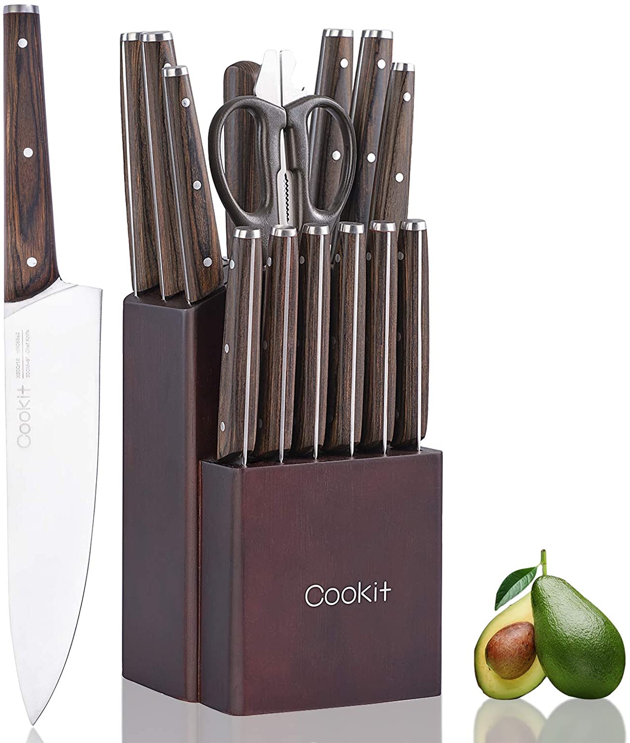 5 Piece Serrated Knife Set, Stainless Steel w/ Block - Bachelor On